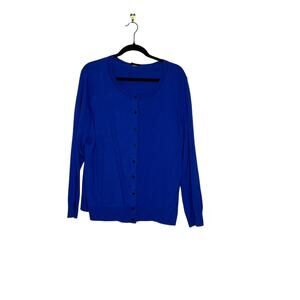 Talbots size 1X swewater cardigan blue button-up merino-wool stretchy luxury